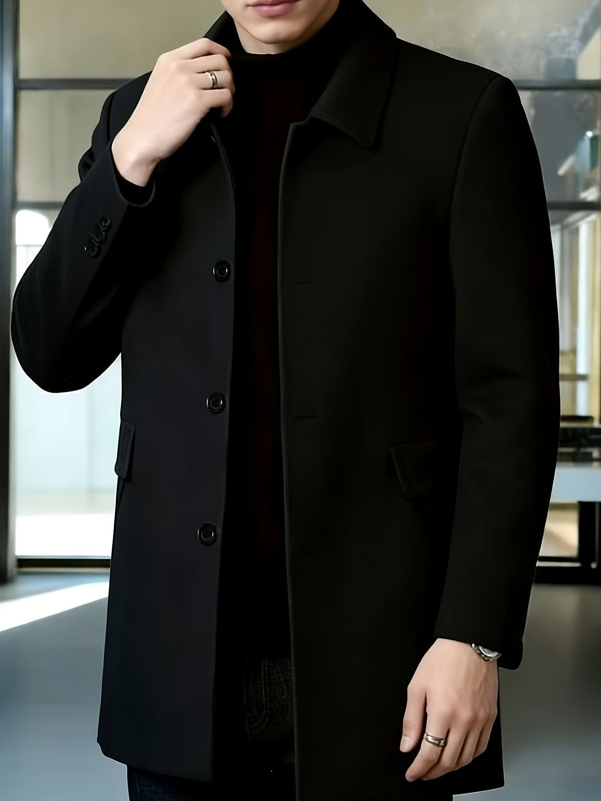 Sophistication and Single-Breasted Trench Coat for Men