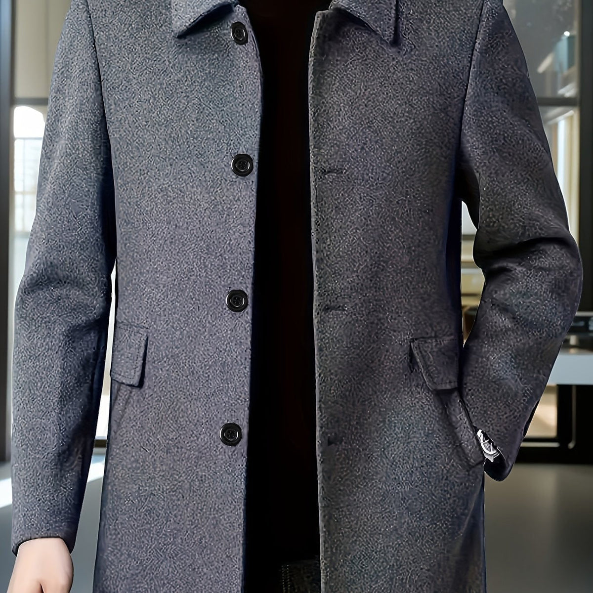 Sophistication and Single-Breasted Trench Coat for Men - Dark Gray