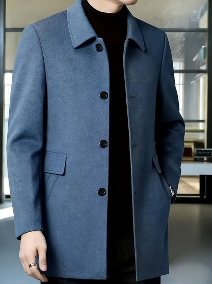 Sophistication and Single-Breasted Trench Coat for Men - Deep Sky Blue