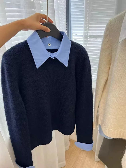 Sovana Layered Collar Sweater - Navy