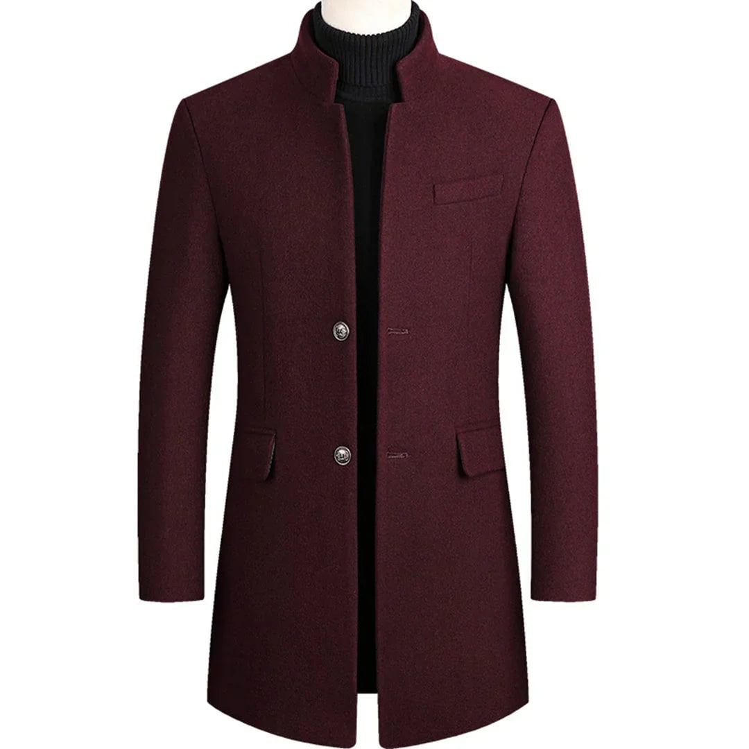 Stand-Collar Tailored Overcoat for Men - Red