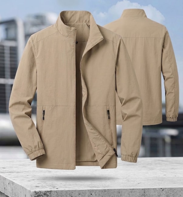 Stand-Collar Zip Bomber Jacket