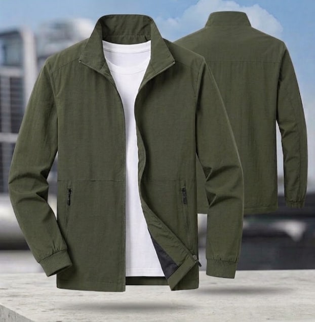 Stand-Collar Zip Bomber Jacket