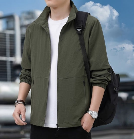 Stand-Collar Zip Bomber Jacket - Groen