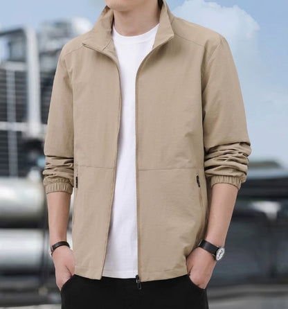 Stand-Collar Zip Bomber Jacket - Khaki