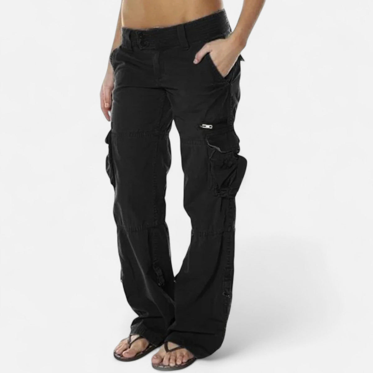 Straight Leg Cargo Pants for Women - Black