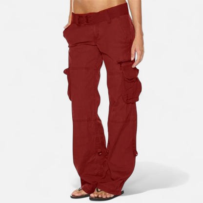 Straight Leg Cargo Pants for Women - Burgundy