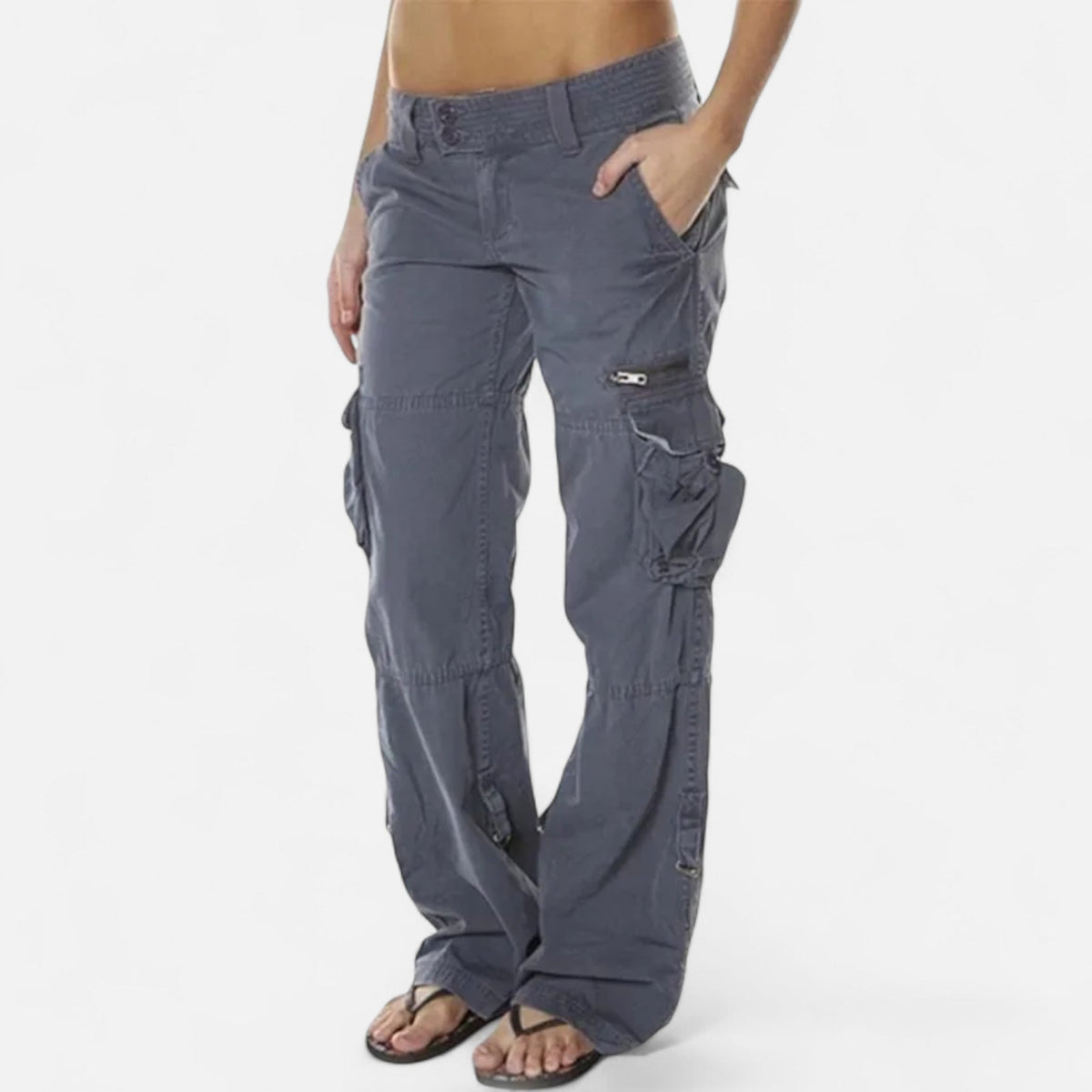 Straight Leg Cargo Pants for Women - Grey
