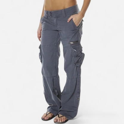 Straight Leg Cargo Pants for Women - Grey