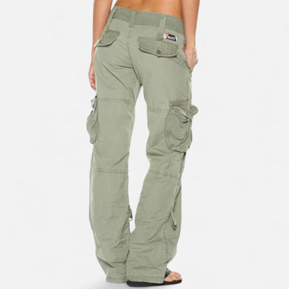 Straight Leg Cargo Pants for Women - Light Green