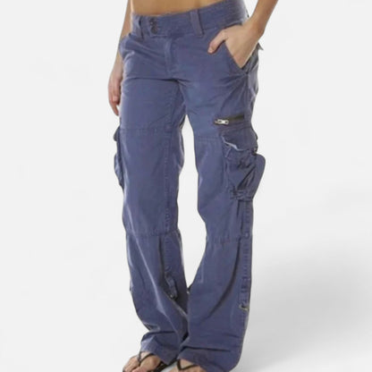 Straight Leg Cargo Pants for Women - Navy Blue