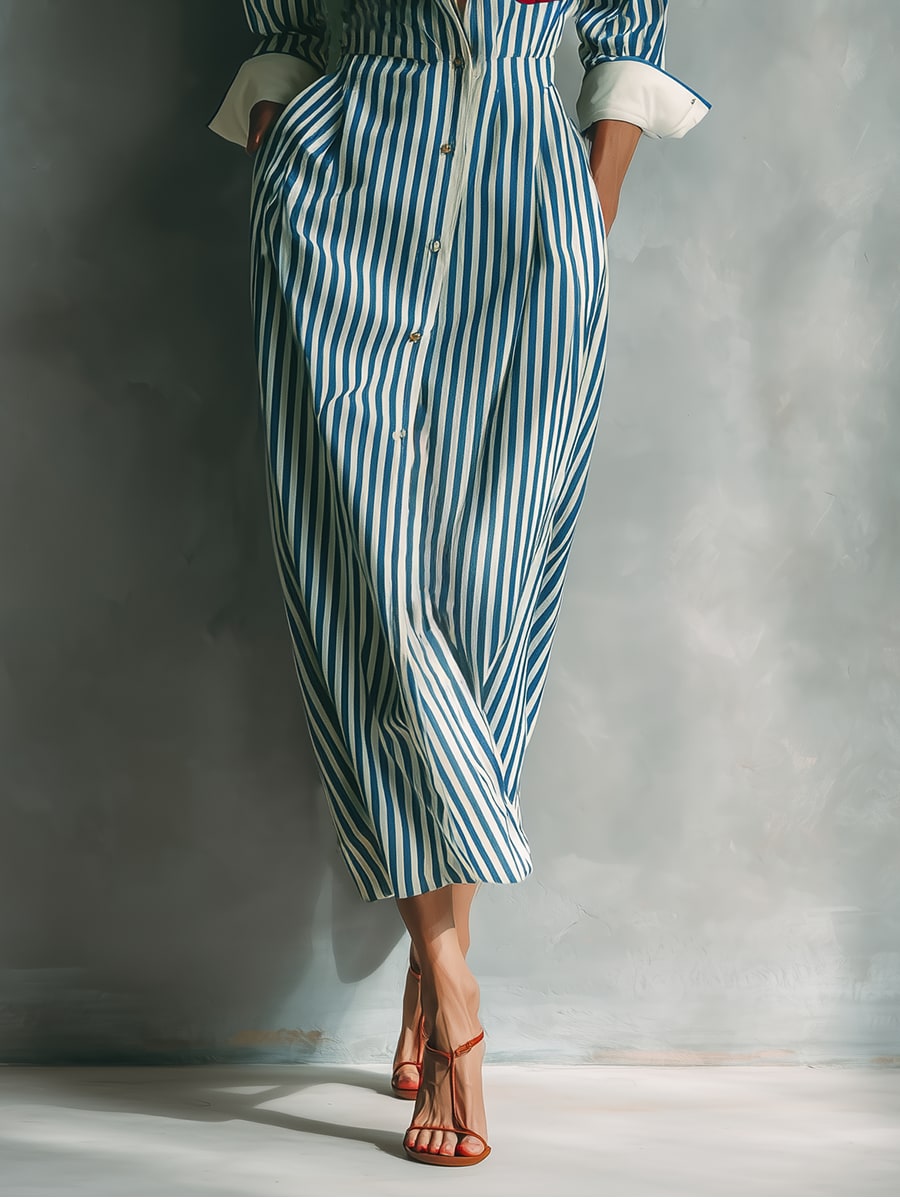 Striped Chest-Pocket Shirt Dress