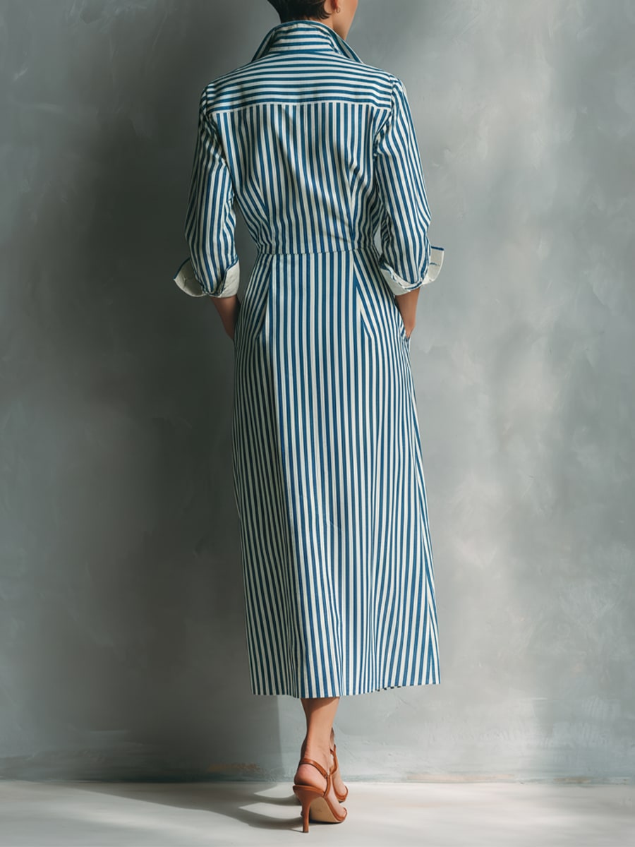 Striped Chest-Pocket Shirt Dress