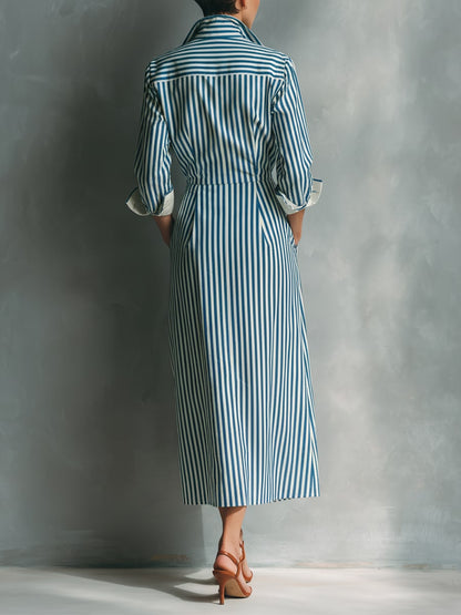 Striped Chest-Pocket Shirt Dress