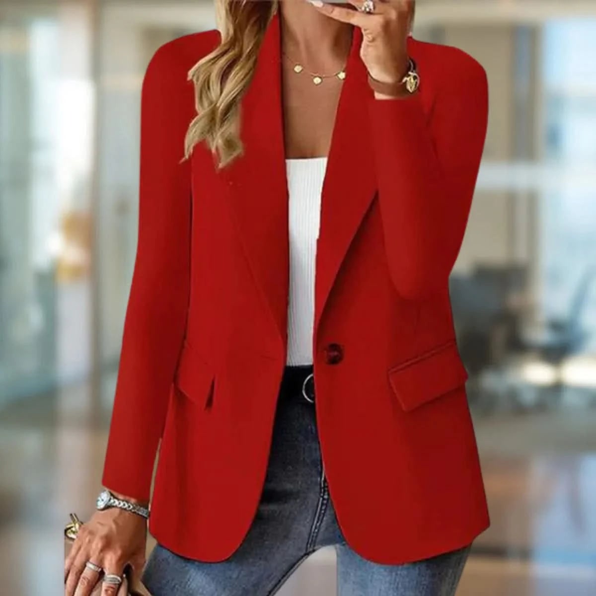 Structured Tailored Blazer For Day-To-Night for Women - Red