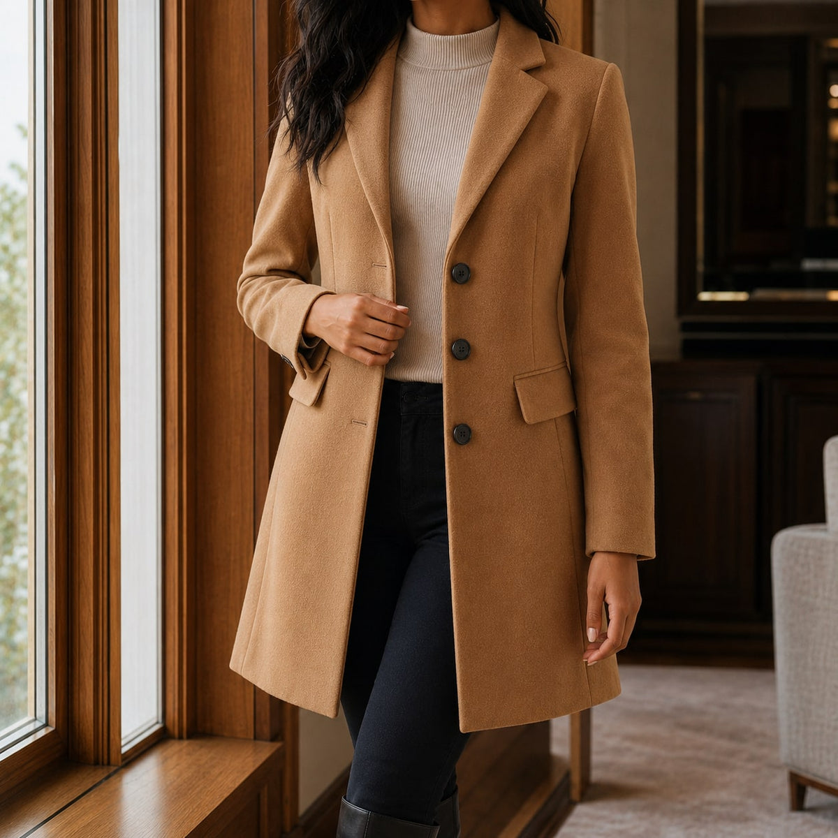 Tailored Coat for Women - Brown