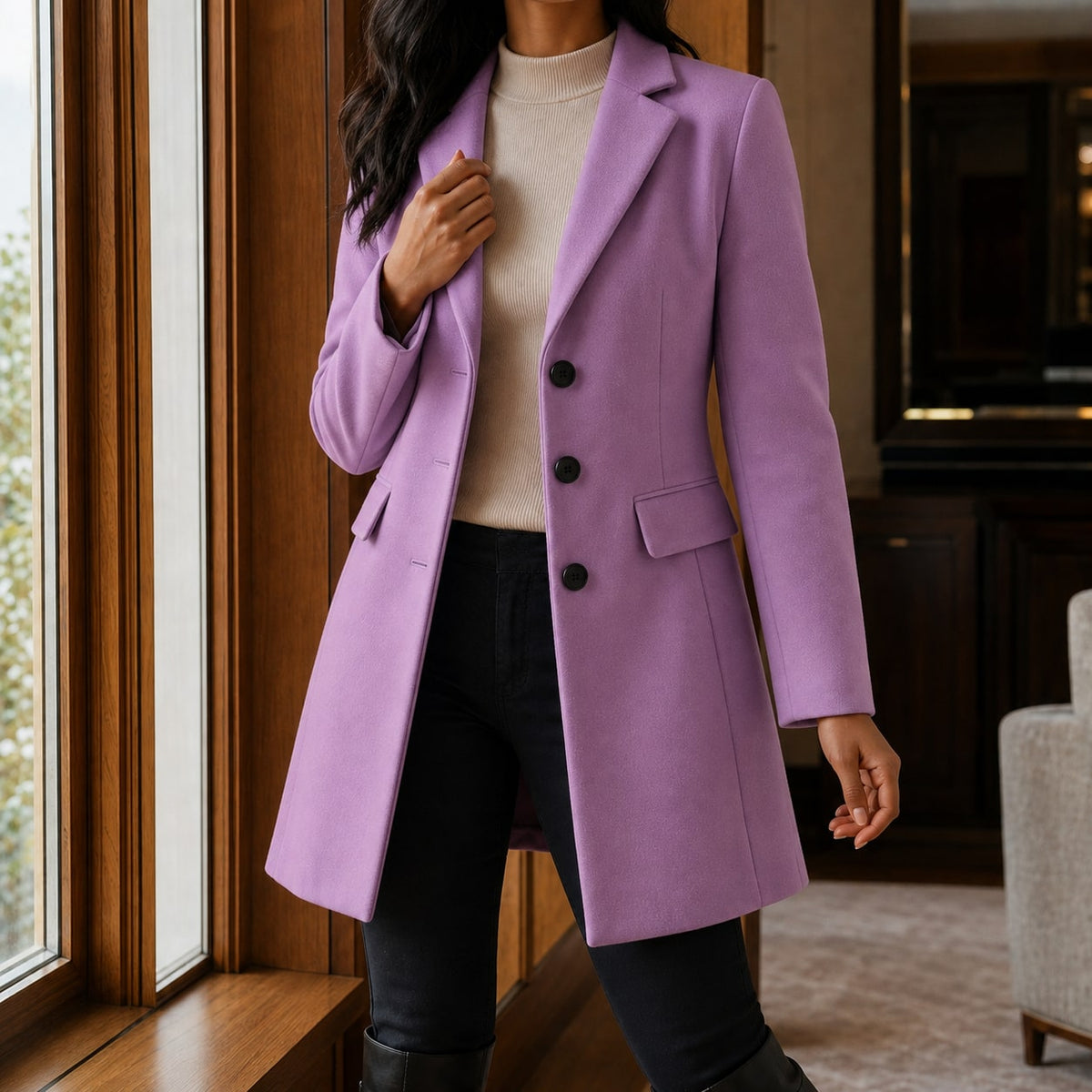 Tailored Coat for Women - Light Purple