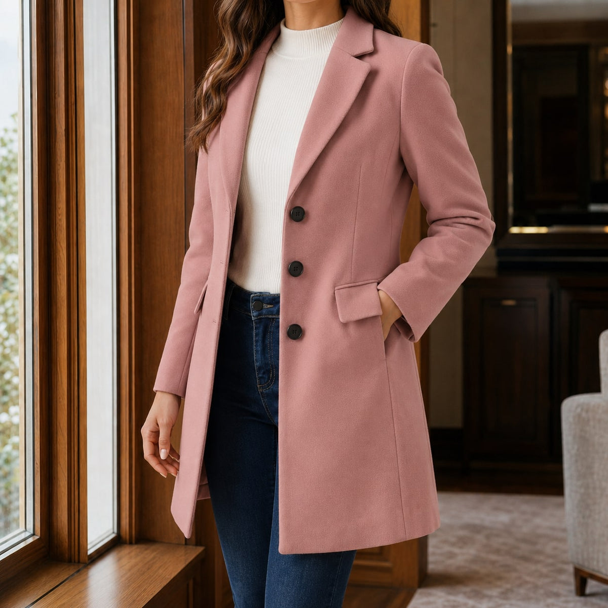 Tailored Coat for Women - Pink