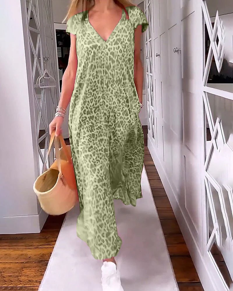 V-Neck Maxi Dress - Dark Green