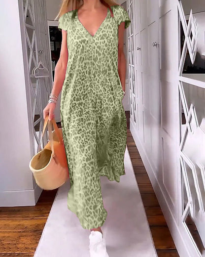 V-Neck Maxi Dress - Dark Green