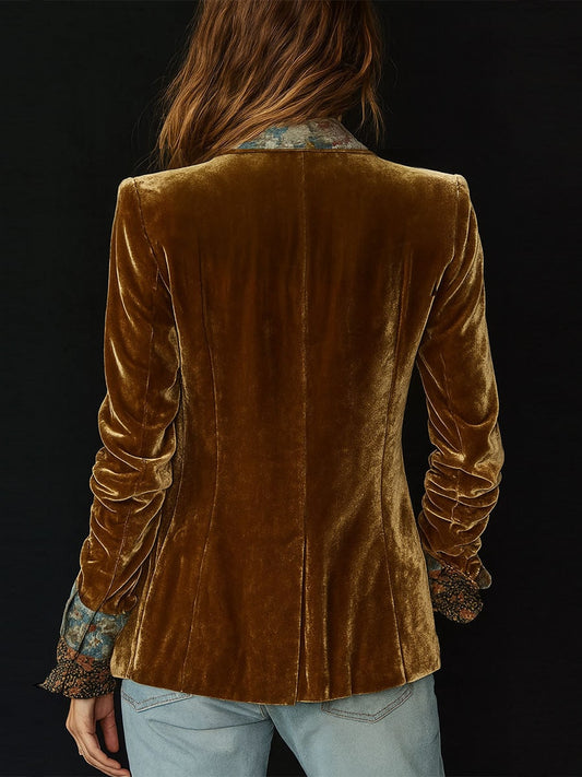 Vintage Floral Print Patchwork Blazer for Women