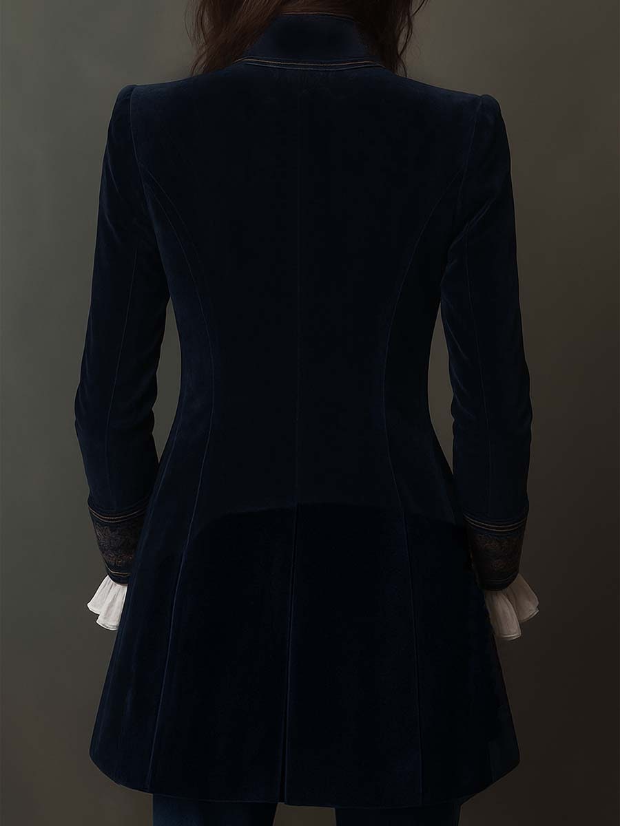 Vintage Navy Embroidered Longline Jacket for Women