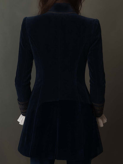 Vintage Navy Embroidered Longline Jacket for Women