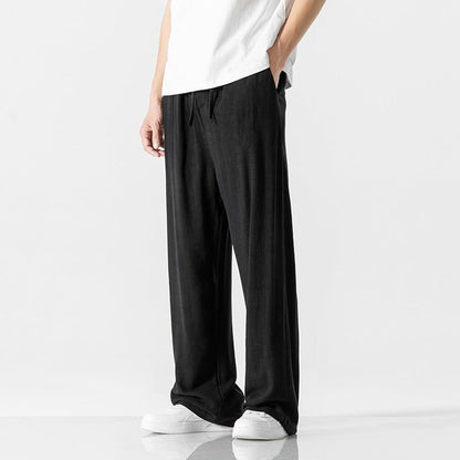 Wide Leg Drawstring Pants for Men - Black
