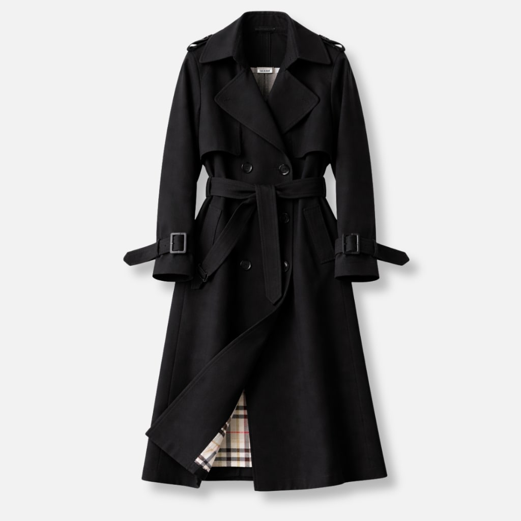 Women’s Belted Trench Coat - Tailored Long Fit - Black