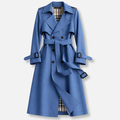 Women’s Belted Trench Coat - Tailored Long Fit - Blue