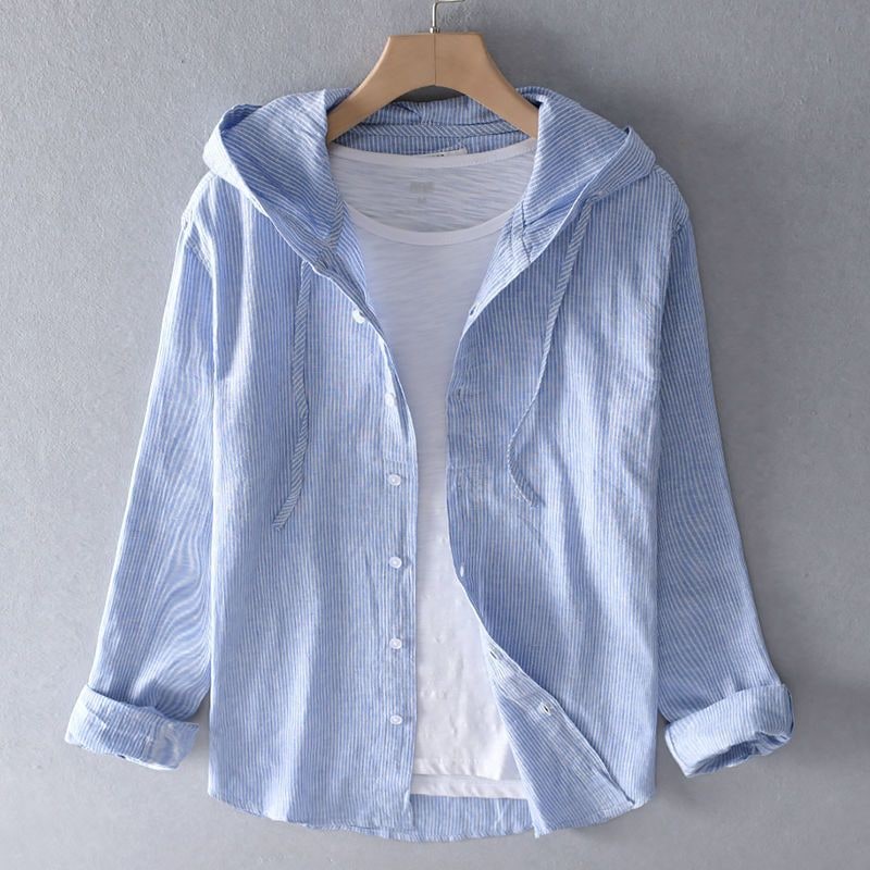 Women's Casual Hooded Shirt - Blue