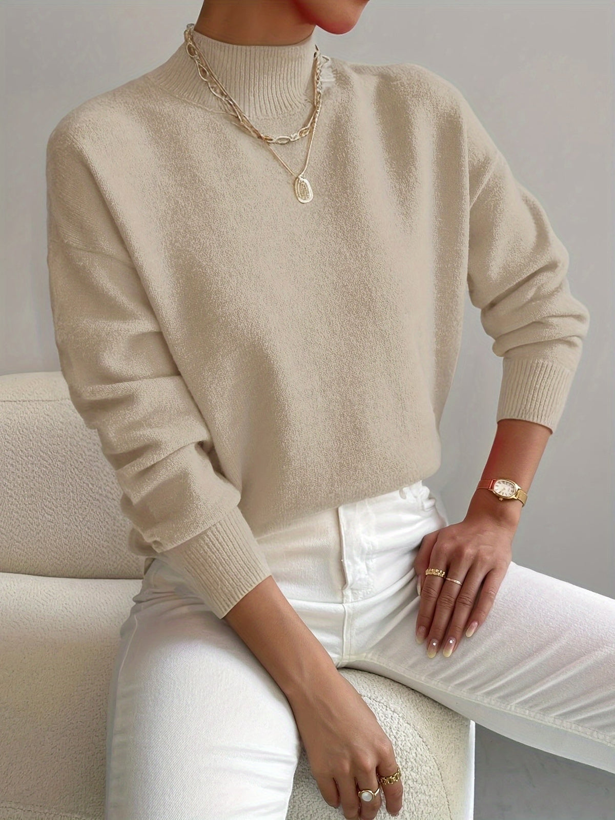 Women's Casual Knit Sweater - Beige