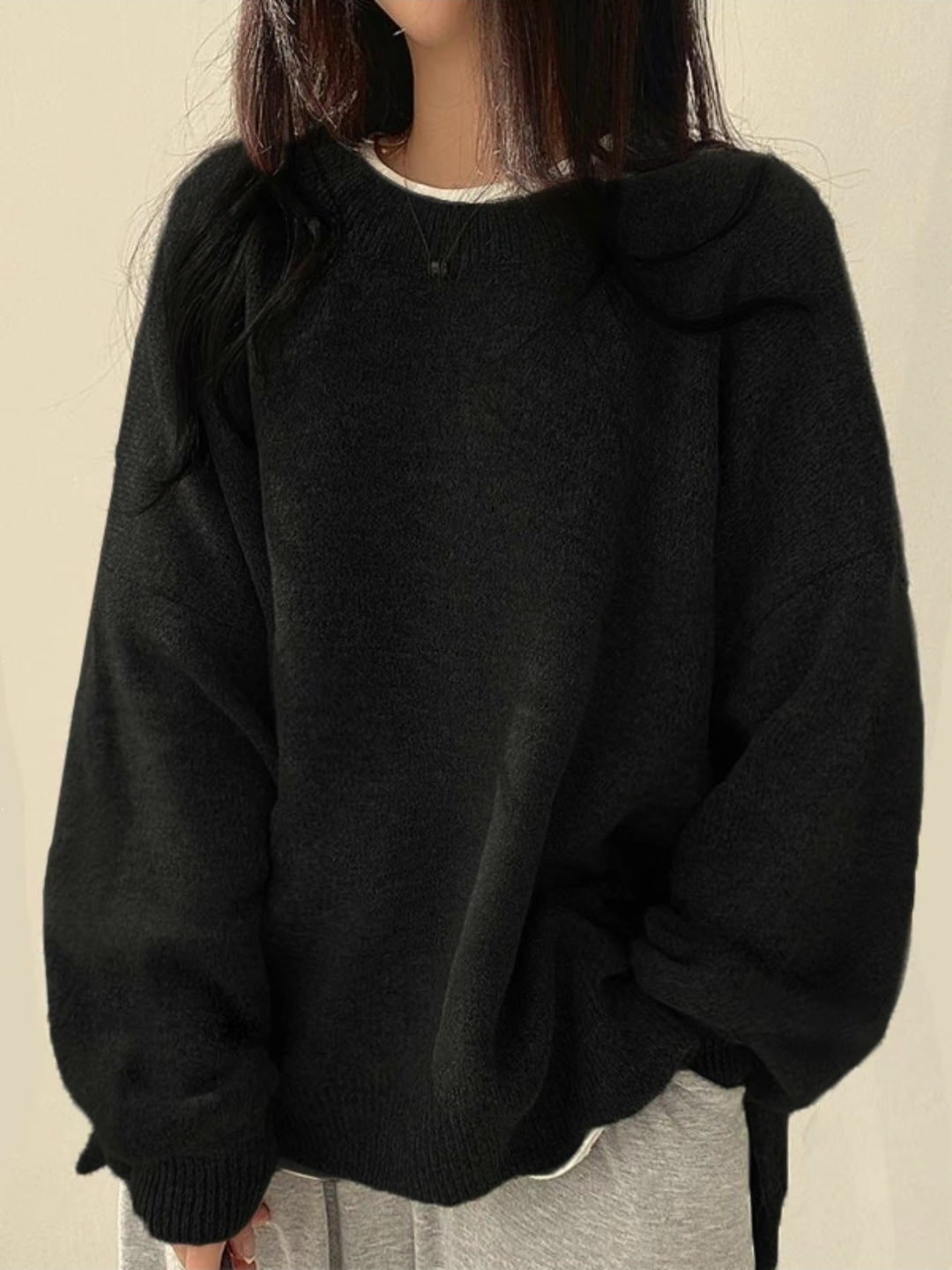 Women's Knit Crewneck Sweater - Black