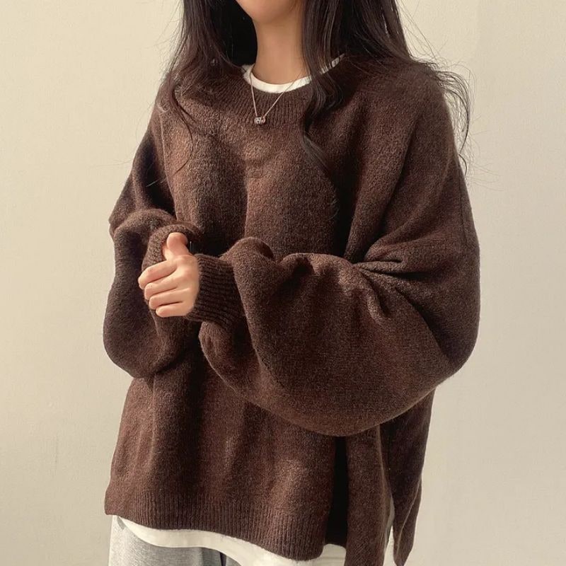 Women's Knit Crewneck Sweater - Brown