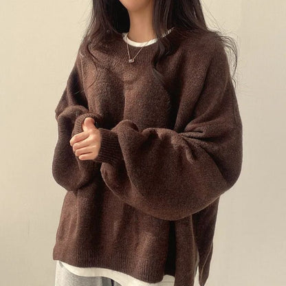 Women's Knit Crewneck Sweater - Brown