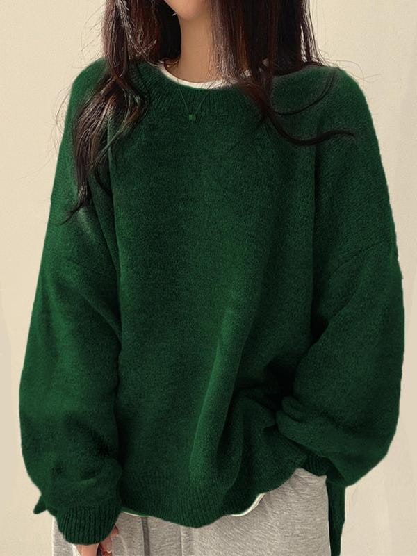 Women's Knit Crewneck Sweater - Dark Green
