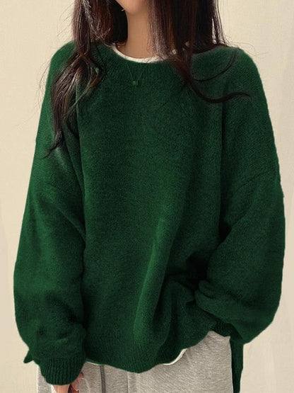 Women's Knit Crewneck Sweater - Dark Green
