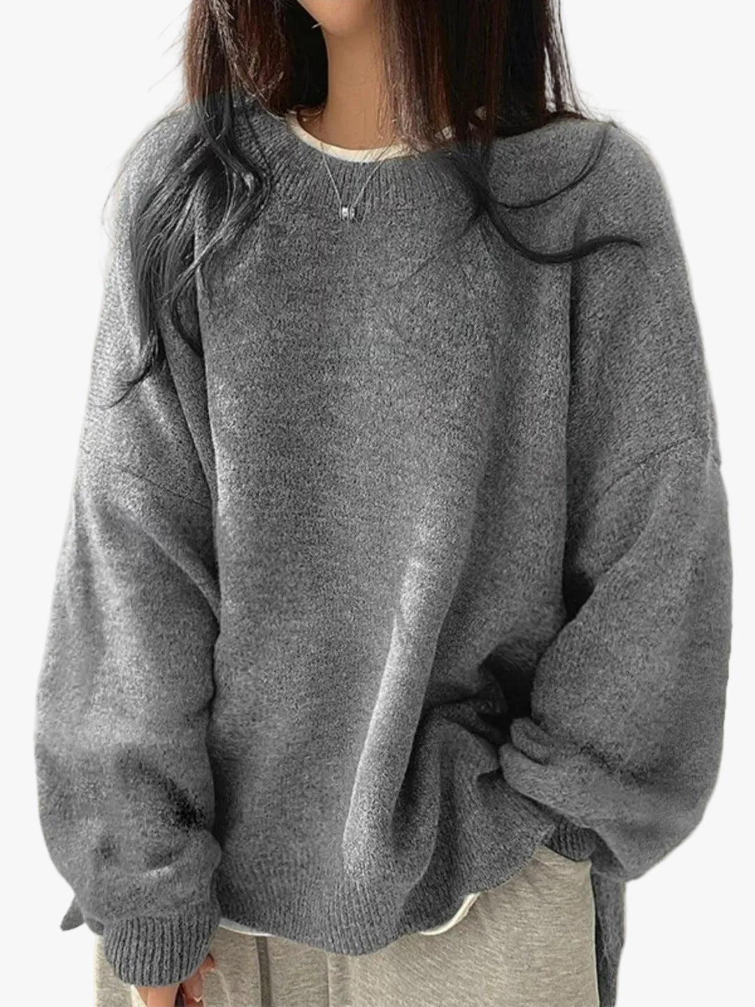 Women's Knit Crewneck Sweater - Gray