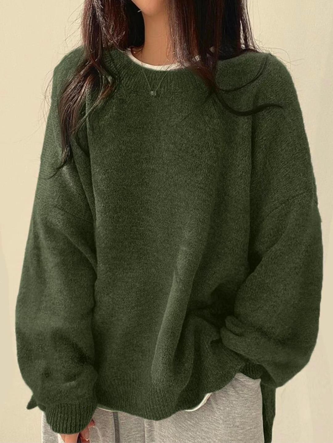 Women's Knit Crewneck Sweater - Olive