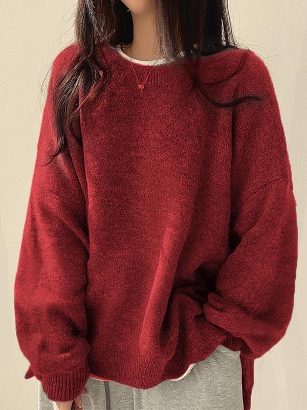 Women's Knit Crewneck Sweater - Red