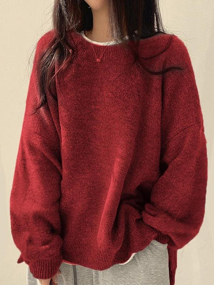 Women's Knit Crewneck Sweater - Red