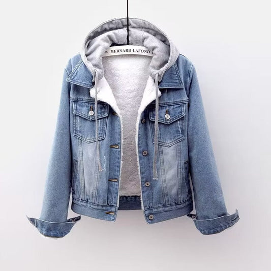 Women's Sherpa-Lined Denim Hoodie Jacket