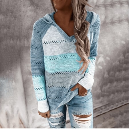 Women’s Striped Knit Sweater - Blue