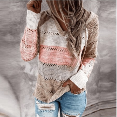 Women’s Striped Knit Sweater - Pink