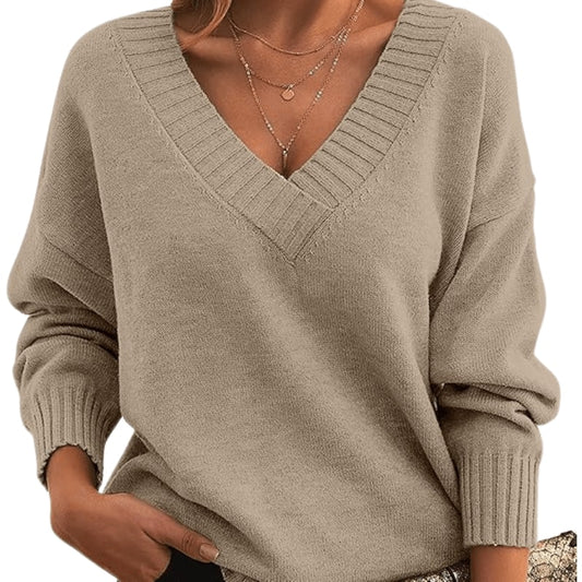 Women’s V-Neck Pullover - Light brown