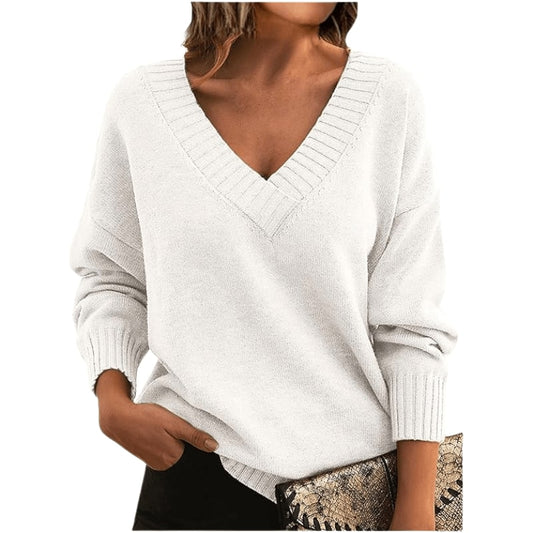 Women’s V-Neck Pullover - White