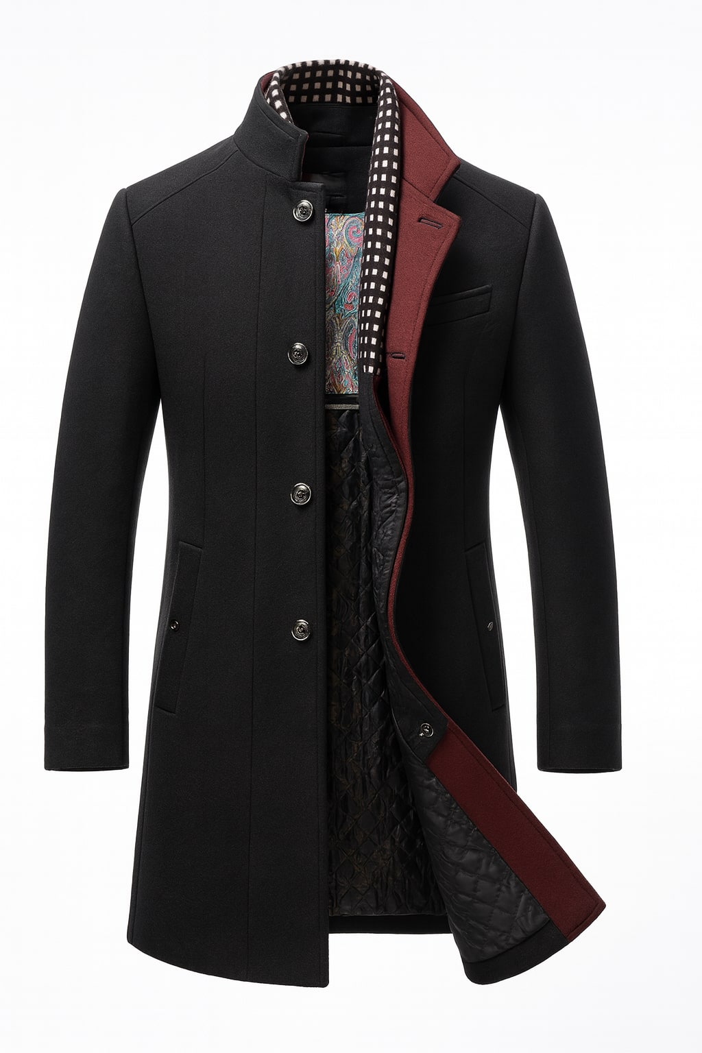 Wool Blend Overcoat - Black