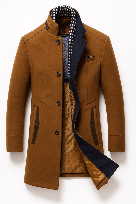 Wool Blend Overcoat - Brown